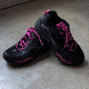 Fila Black and Pink Athletic Shoes with Rugged Design